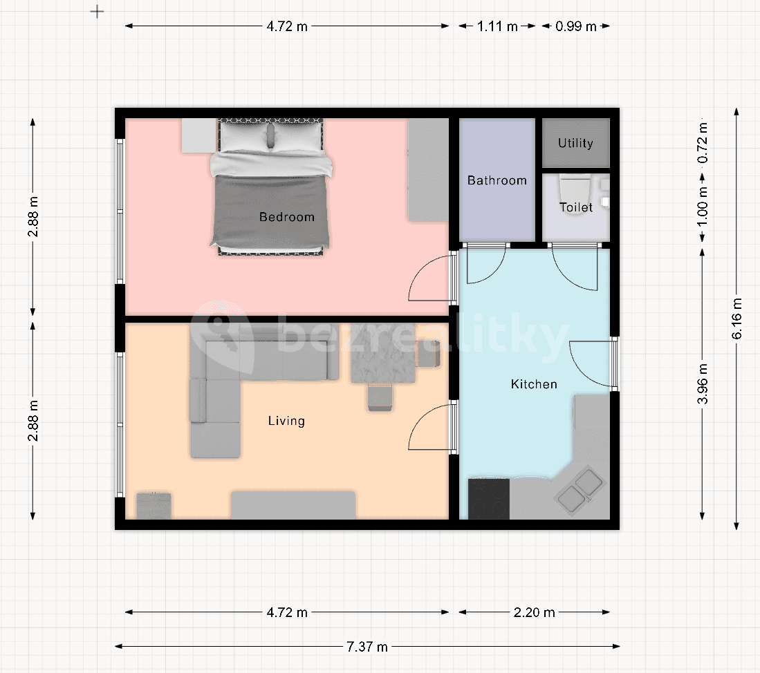 1 bedroom with open-plan kitchen flat to rent, 40 m², Bryksova, Prague, Prague