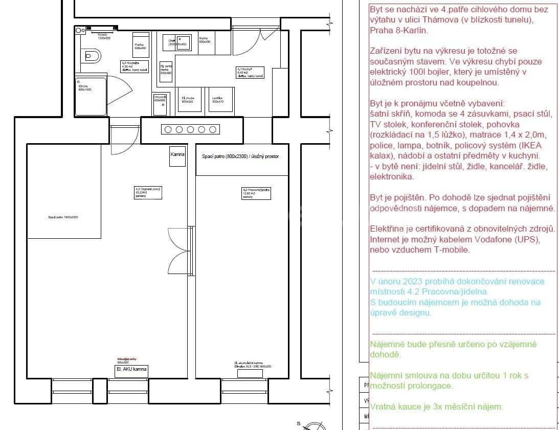 1 bedroom with open-plan kitchen flat to rent, 45 m², Thámova, Prague, Prague