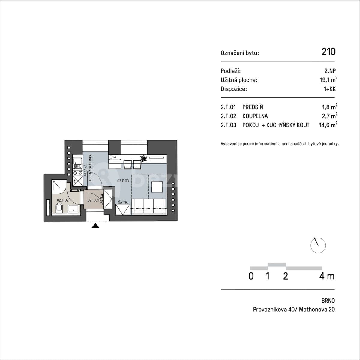 Studio flat to rent, 20 m², Mathonova, Brno, Jihomoravský Region