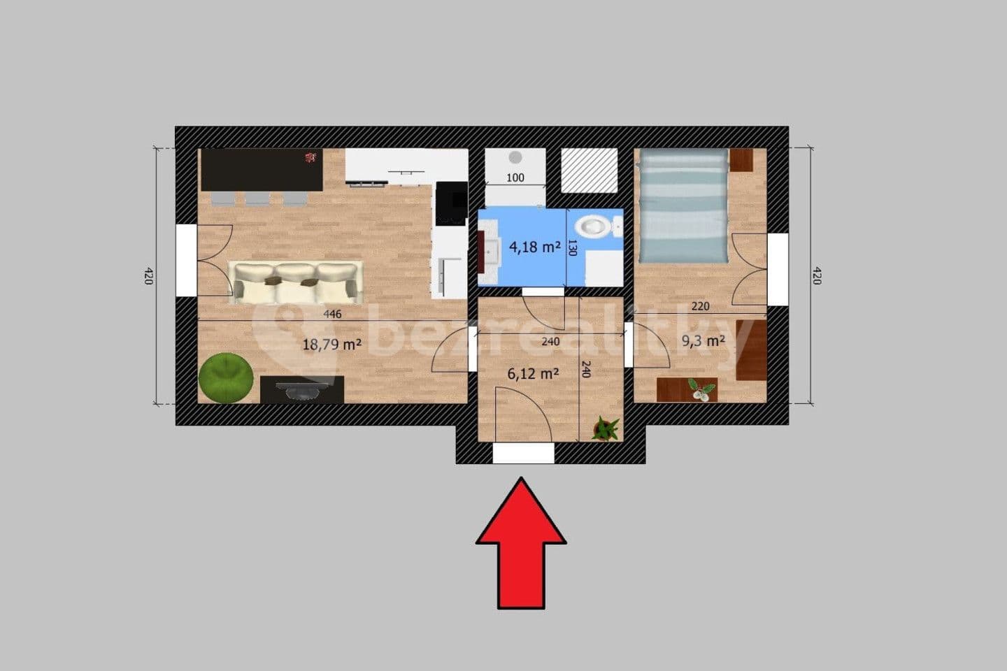 1 bedroom with open-plan kitchen flat for sale, 40 m², U Borků, Kolín, Středočeský Region