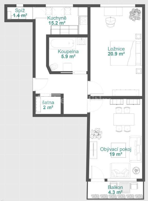 2 bedroom flat to rent, 66 m², Jižní, Česká Lípa, Liberecký Region