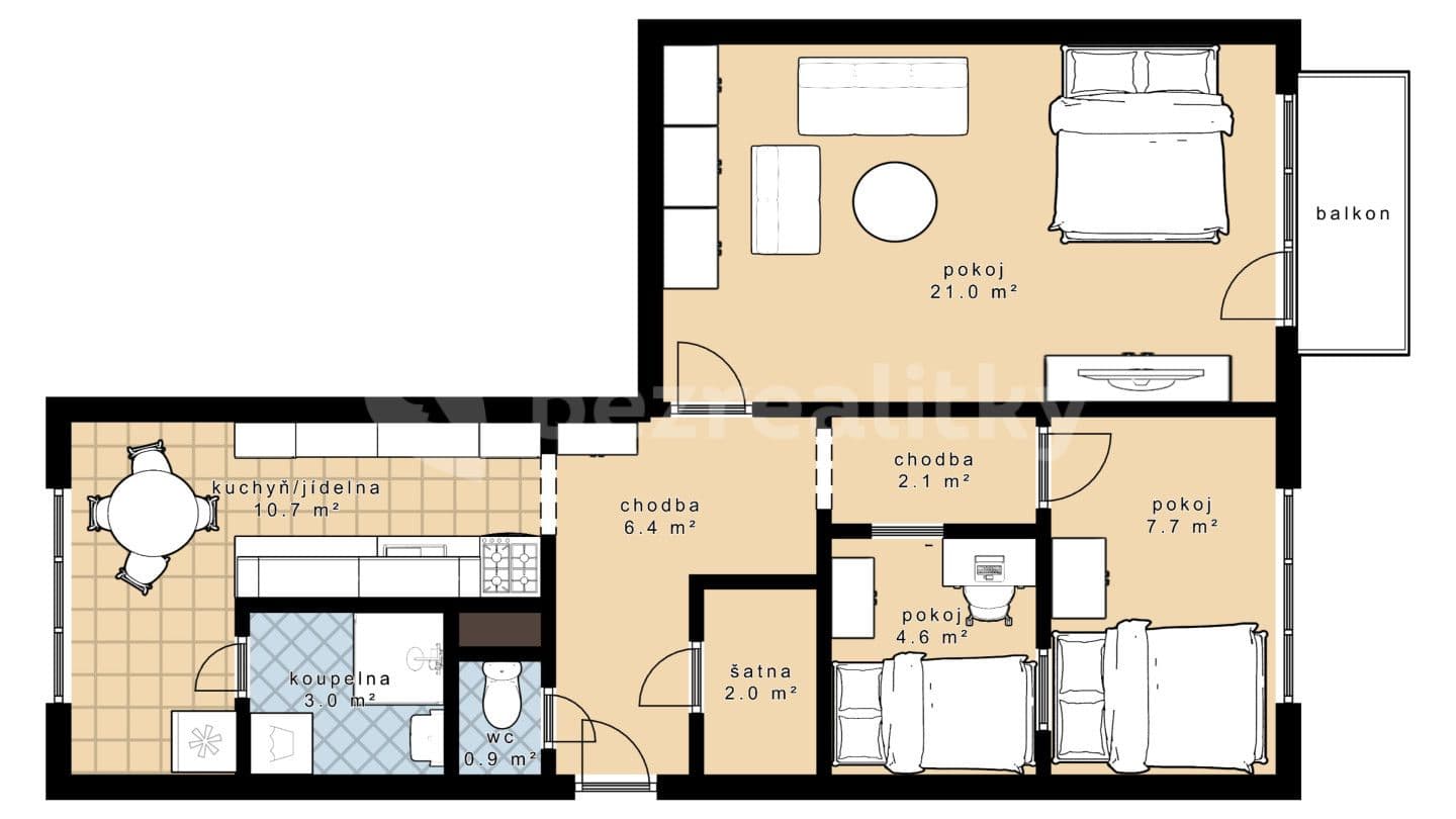 3 bedroom flat for sale, 63 m², nábřeží 1. máje, Písek, Jihočeský Region