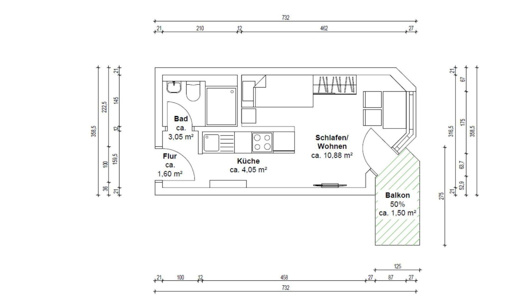 1 bedroom flat to rent, 21 m², L7, 6a, Mannheim, Baden-Württemberg 1 bedroom flat to rent, 21 m², L7, 6a, Mannheim, Baden-Württemberg