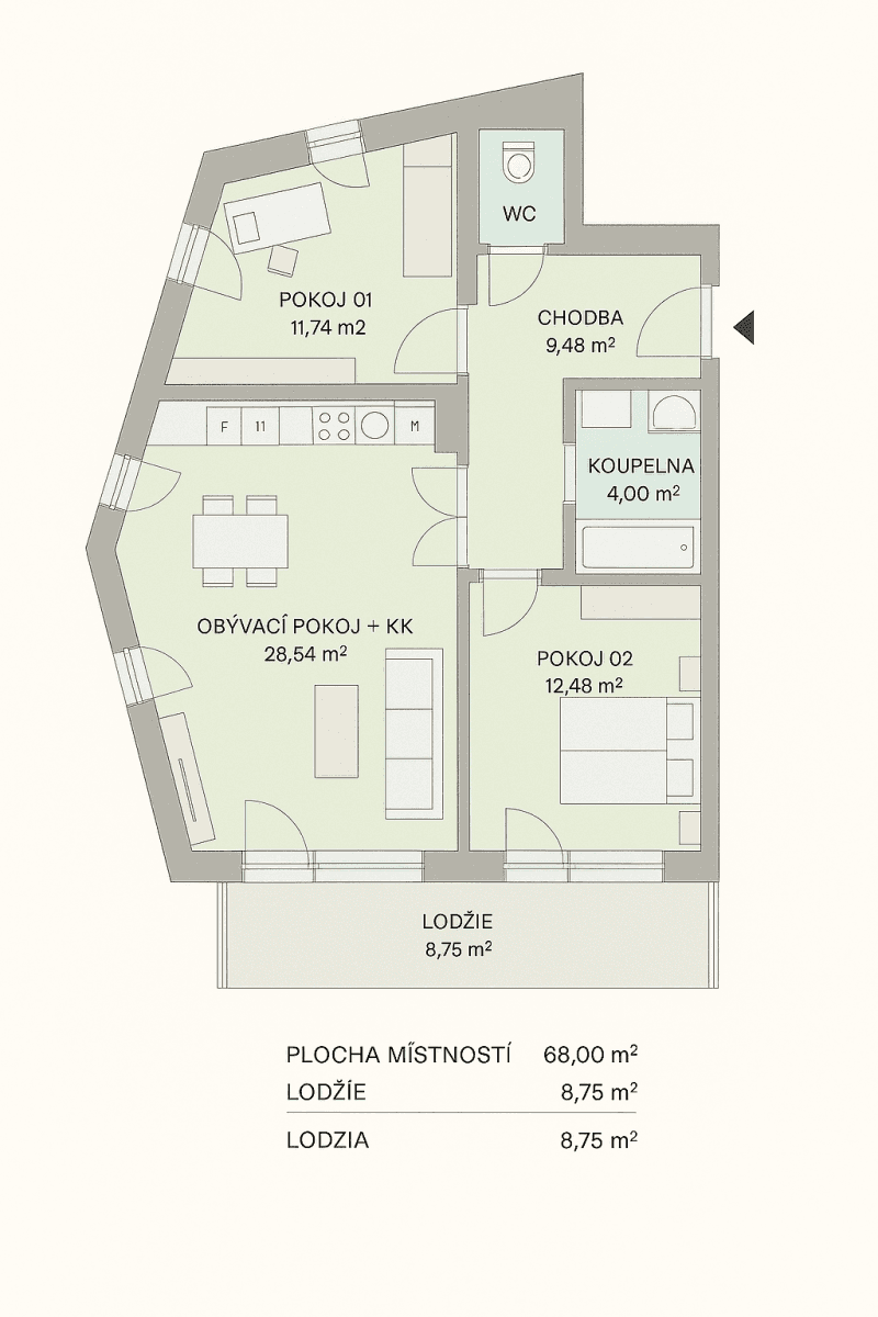 2 bedroom with open-plan kitchen flat for sale, 78 m², Nová Tesla, Pardubice, Pardubický Region 2 bedroom with open-plan kitchen flat for sale, 78 m², Nová Tesla, Pardubice, Pardubický Region