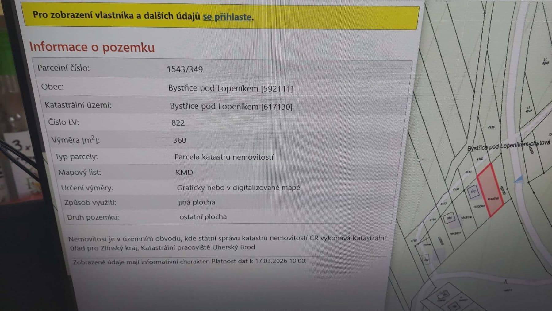 plot for sale, 360 m², Bystřice pod Lopeníkem, Zlínský Region plot for sale, 360 m², Bystřice pod Lopeníkem, Zlínský Region