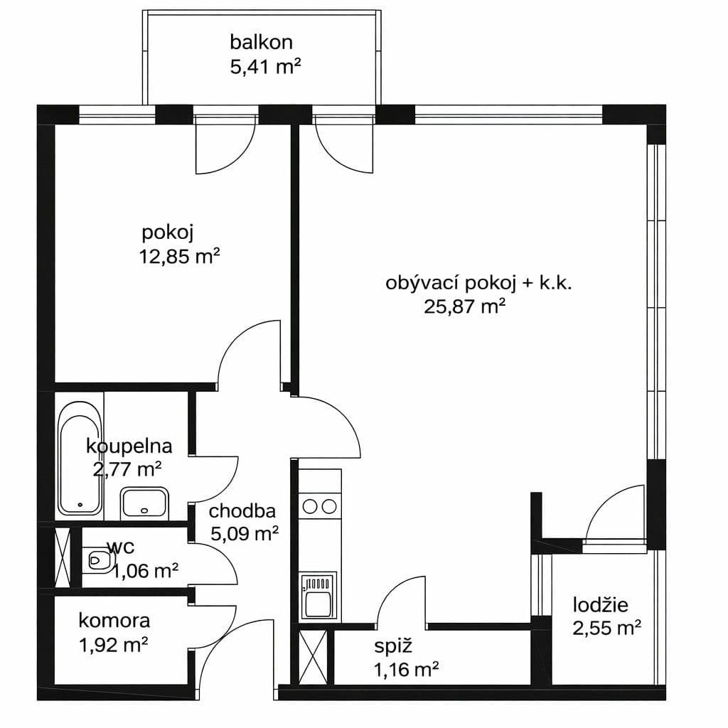 1 bedroom with open-plan kitchen flat for sale, 59 m², V Dolině, Prague, Prague 1 bedroom with open-plan kitchen flat for sale, 59 m², V Dolině, Prague, Prague