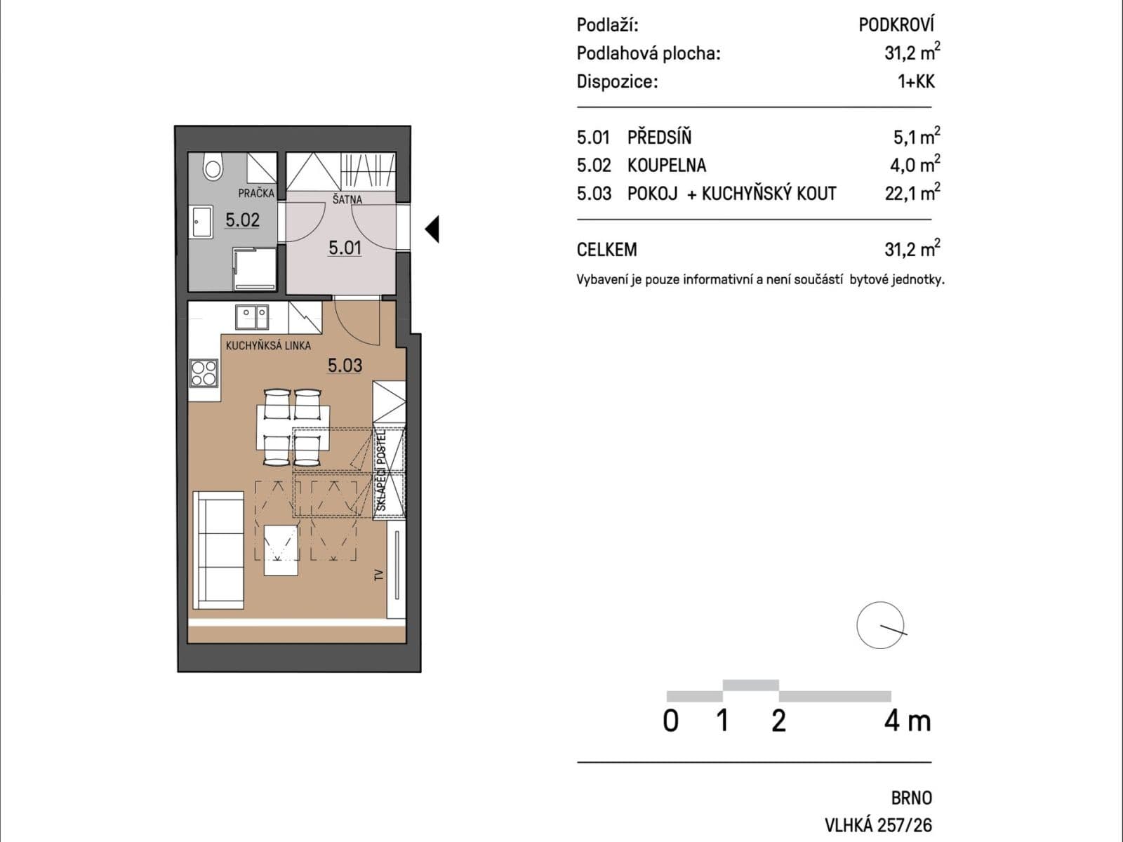 Studio flat to rent, 31 m², Vlhká, Brno, Jihomoravský Region Studio flat to rent, 31 m², Vlhká, Brno, Jihomoravský Region