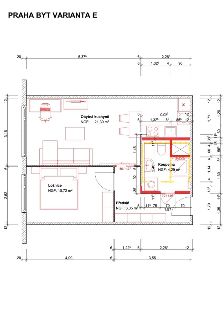 1 bedroom with open-plan kitchen flat to rent, 43 m², Slavatova, Prague, Prague 1 bedroom with open-plan kitchen flat to rent, 43 m², Slavatova, Prague, Prague