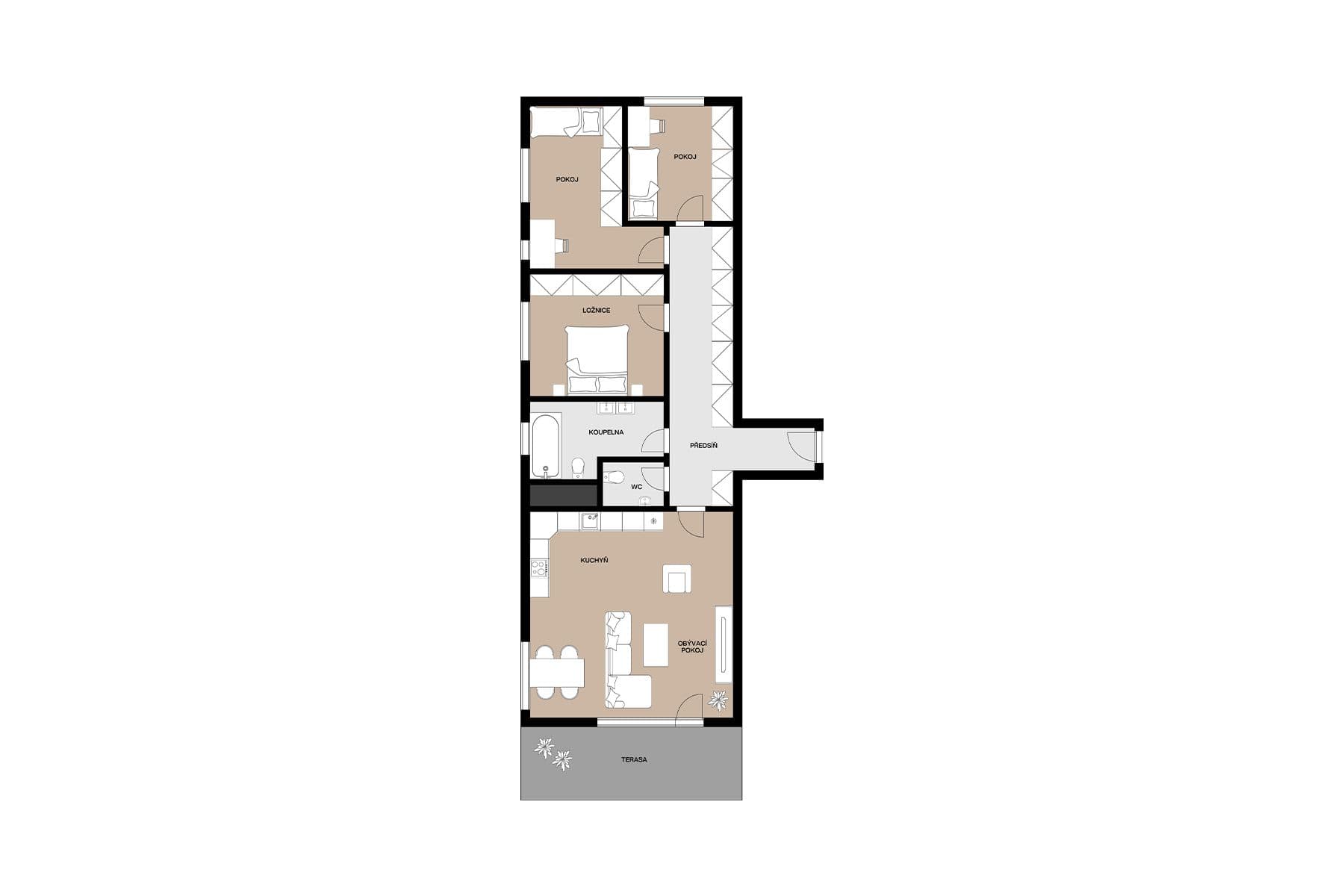 3 bedroom with open-plan kitchen flat for sale, 90 m², Huppnerova, Prague, Prague 3 bedroom with open-plan kitchen flat for sale, 90 m², Huppnerova, Prague, Prague
