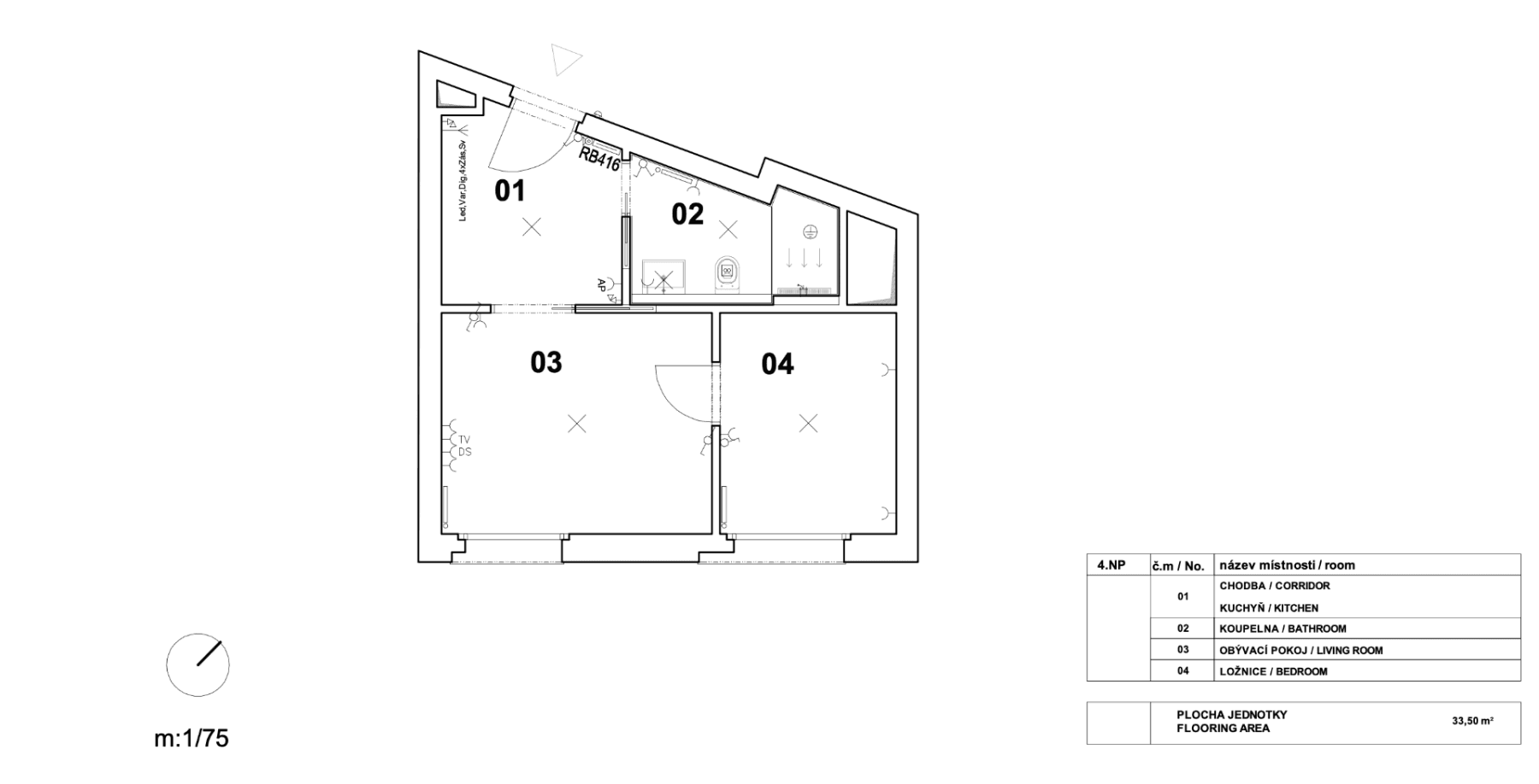 1 bedroom with open-plan kitchen flat to rent, 33 m², Krymská, Prague, Prague 1 bedroom with open-plan kitchen flat to rent, 33 m², Krymská, Prague, Prague