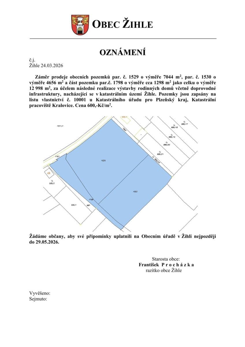 plot for sale, 12,998 m², Žihle, Plzeňský Region plot for sale, 12,998 m², Žihle, Plzeňský Region