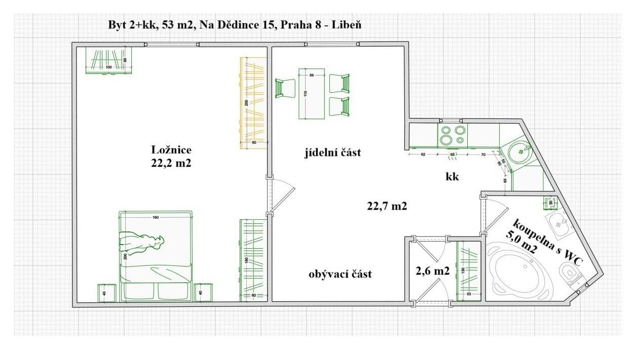 1 bedroom with open-plan kitchen flat to rent, 53 m², Na Dědince, Prague, Prague 1 bedroom with open-plan kitchen flat to rent, 53 m², Na Dědince, Prague, Prague