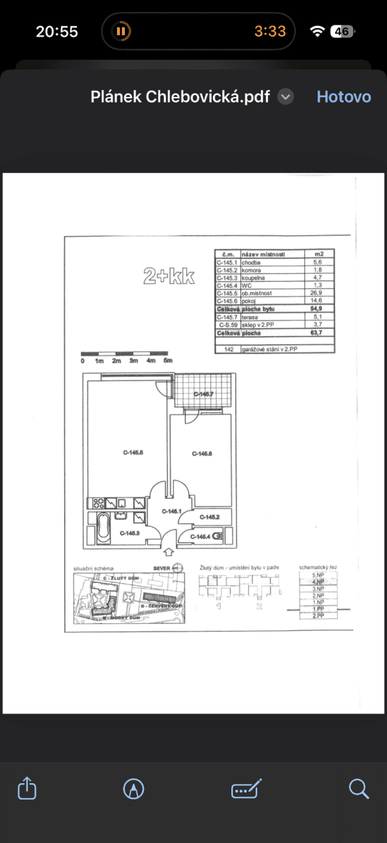 1 bedroom with open-plan kitchen flat to rent, 55 m², Chlebovická, Prague, Prague 1 bedroom with open-plan kitchen flat to rent, 55 m², Chlebovická, Prague, Prague