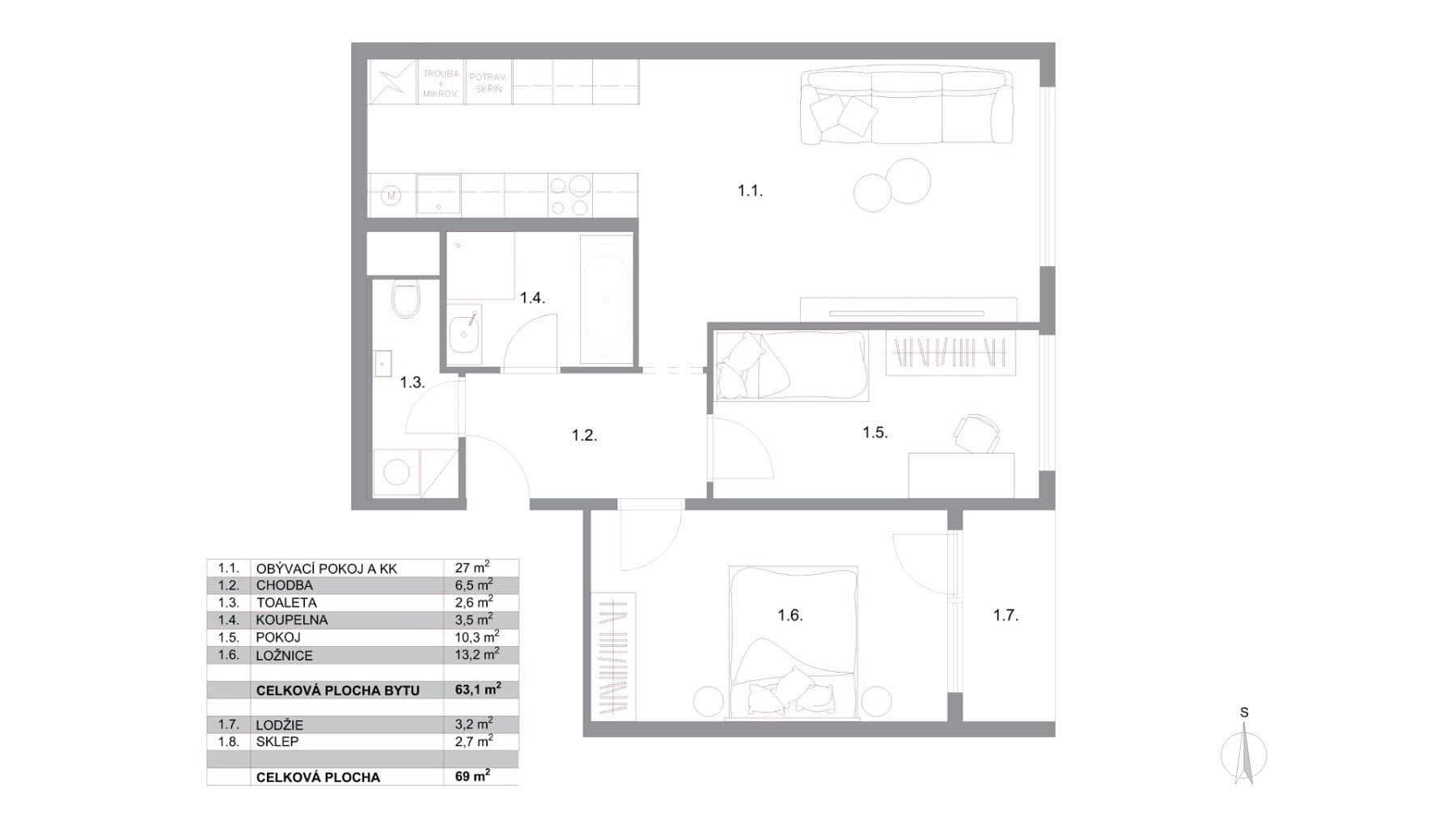 2 bedroom with open-plan kitchen flat for sale, 69 m², Hrudičkova, Prague, Prague 2 bedroom with open-plan kitchen flat for sale, 69 m², Hrudičkova, Prague, Prague