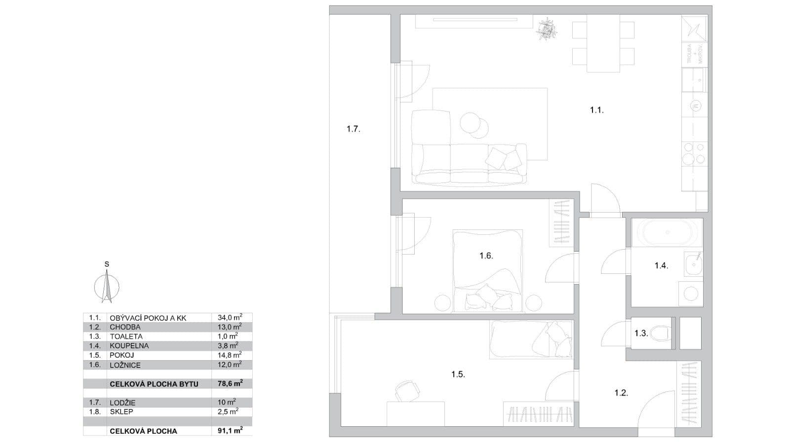 2 bedroom with open-plan kitchen flat for sale, 90 m², Sicherova, Prague, Prague 2 bedroom with open-plan kitchen flat for sale, 90 m², Sicherova, Prague, Prague