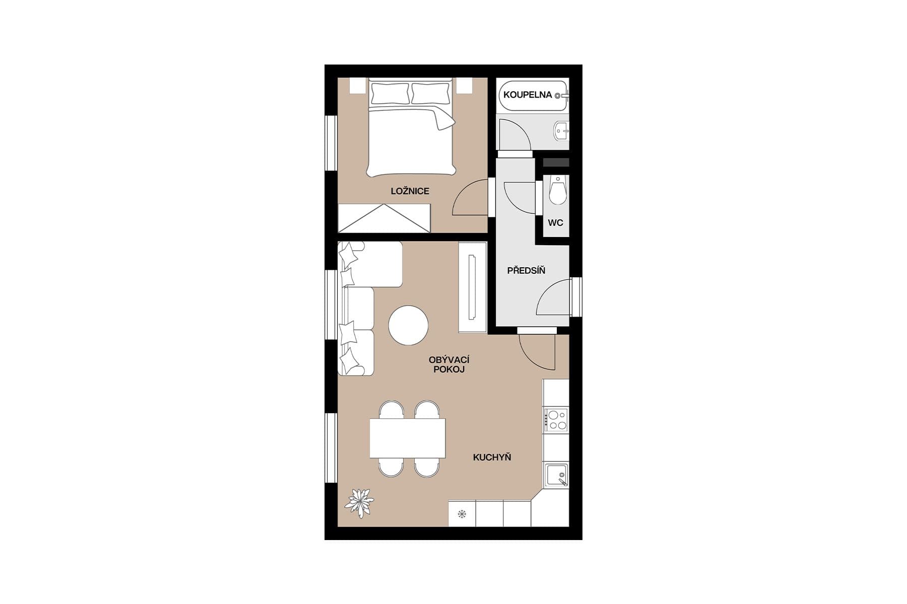 1 bedroom with open-plan kitchen flat for sale, 48 m², V Bytovkách, Prague, Prague 1 bedroom with open-plan kitchen flat for sale, 48 m², V Bytovkách, Prague, Prague
