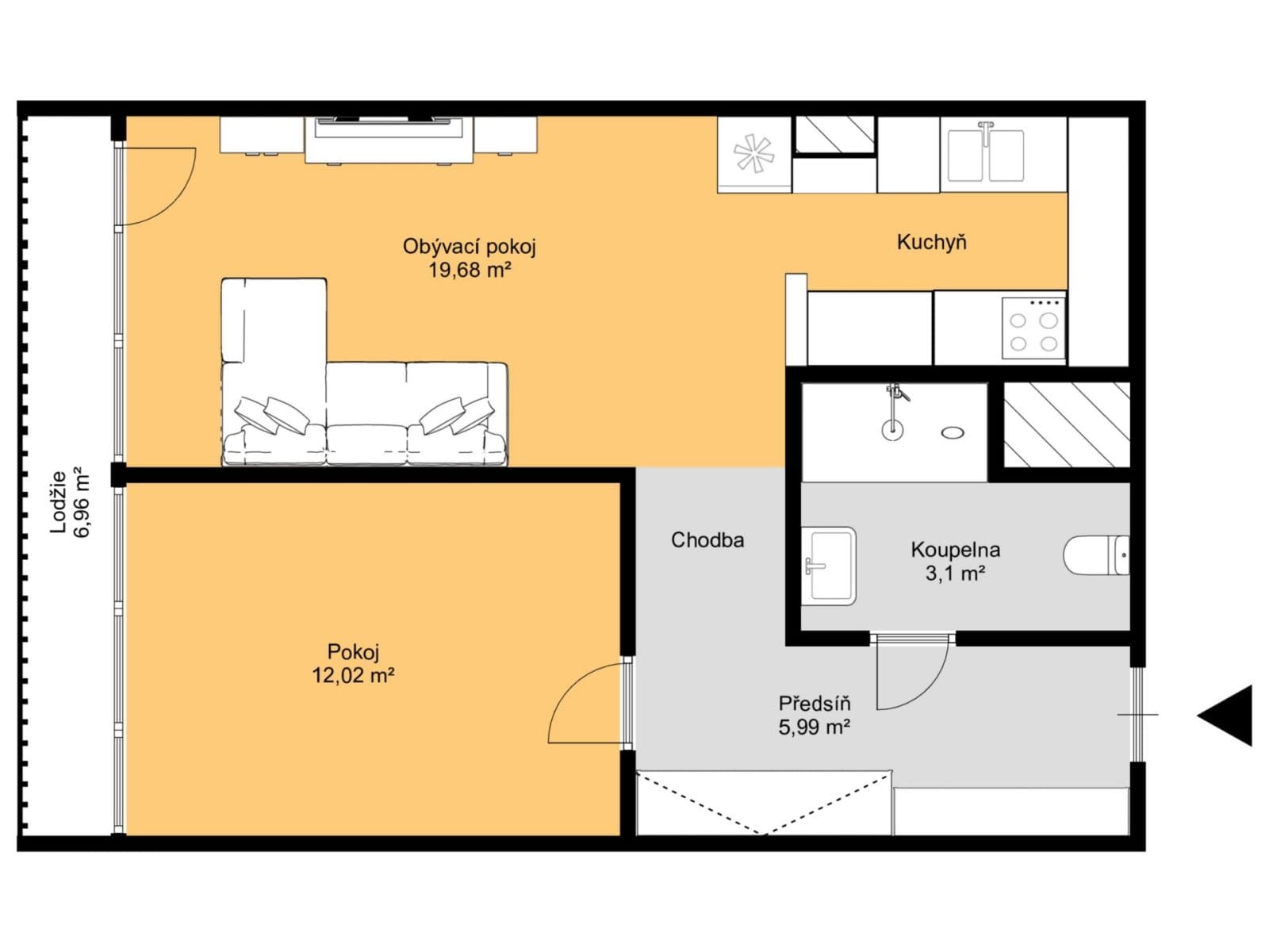 1 bedroom with open-plan kitchen flat for sale, 41 m², Mendelova, Prague, Prague 1 bedroom with open-plan kitchen flat for sale, 41 m², Mendelova, Prague, Prague