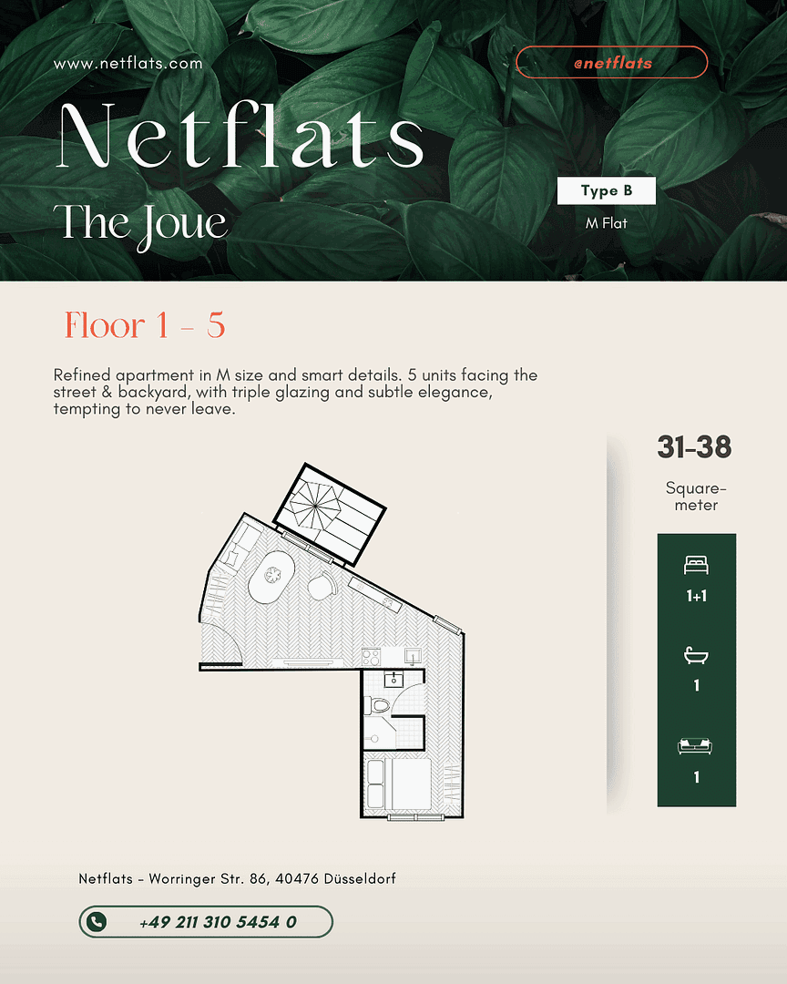 2 bedroom flat to rent, 33 m², Worringer Str. 86, Düsseldorf, North Rhine-Westphalia 2 bedroom flat to rent, 33 m², Worringer Str. 86, Düsseldorf, North Rhine-Westphalia