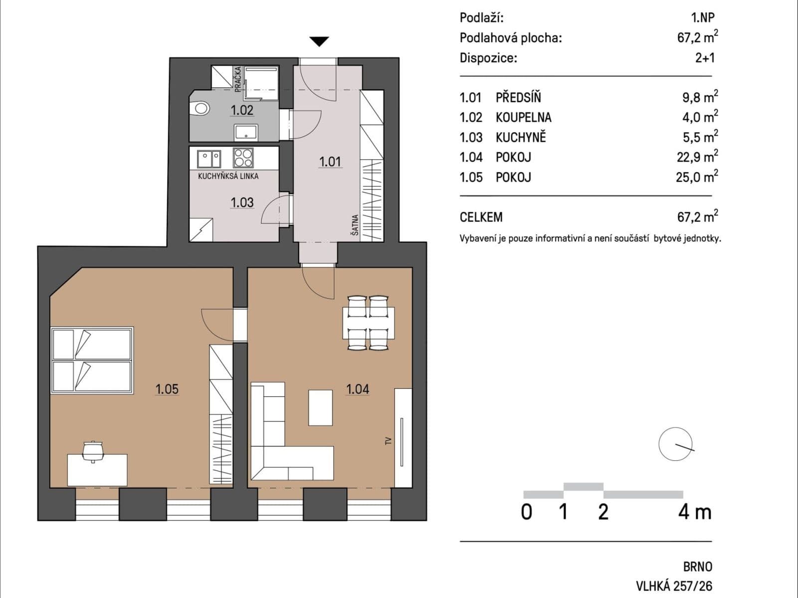 2 bedroom flat to rent, 74 m², Vlhká, Brno, Jihomoravský Region 2 bedroom flat to rent, 74 m², Vlhká, Brno, Jihomoravský Region