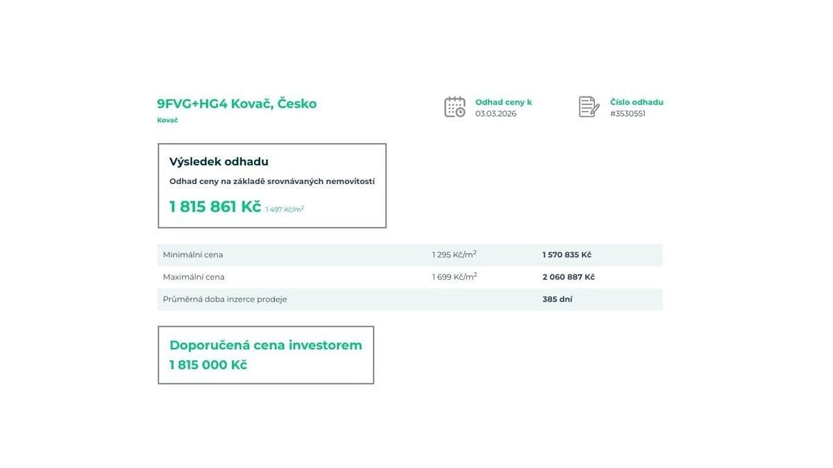 plot for sale, 1,206 m², Kovač, Královéhradecký Region plot for sale, 1,206 m², Kovač, Královéhradecký Region