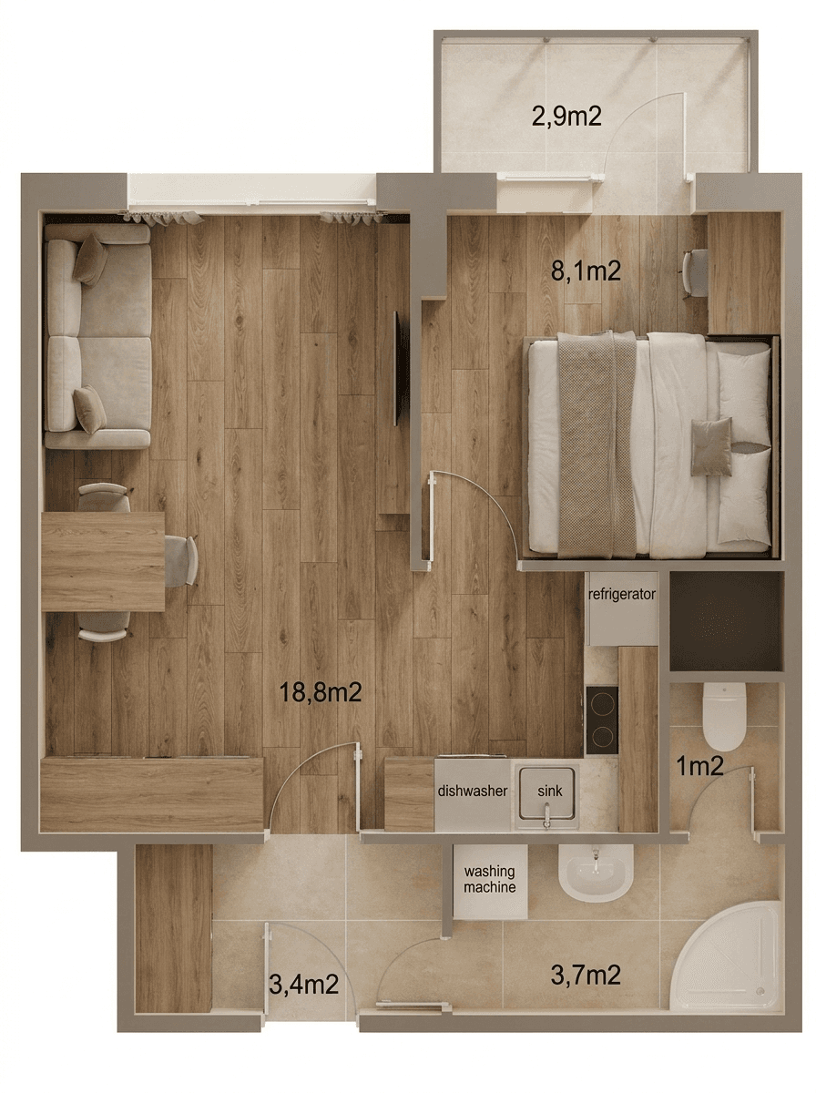 1 bedroom with open-plan kitchen flat to rent, 36 m², Gen. Hrušky, Ostrava, Moravskoslezský Region 1 bedroom with open-plan kitchen flat to rent, 36 m², Gen. Hrušky, Ostrava, Moravskoslezský Region