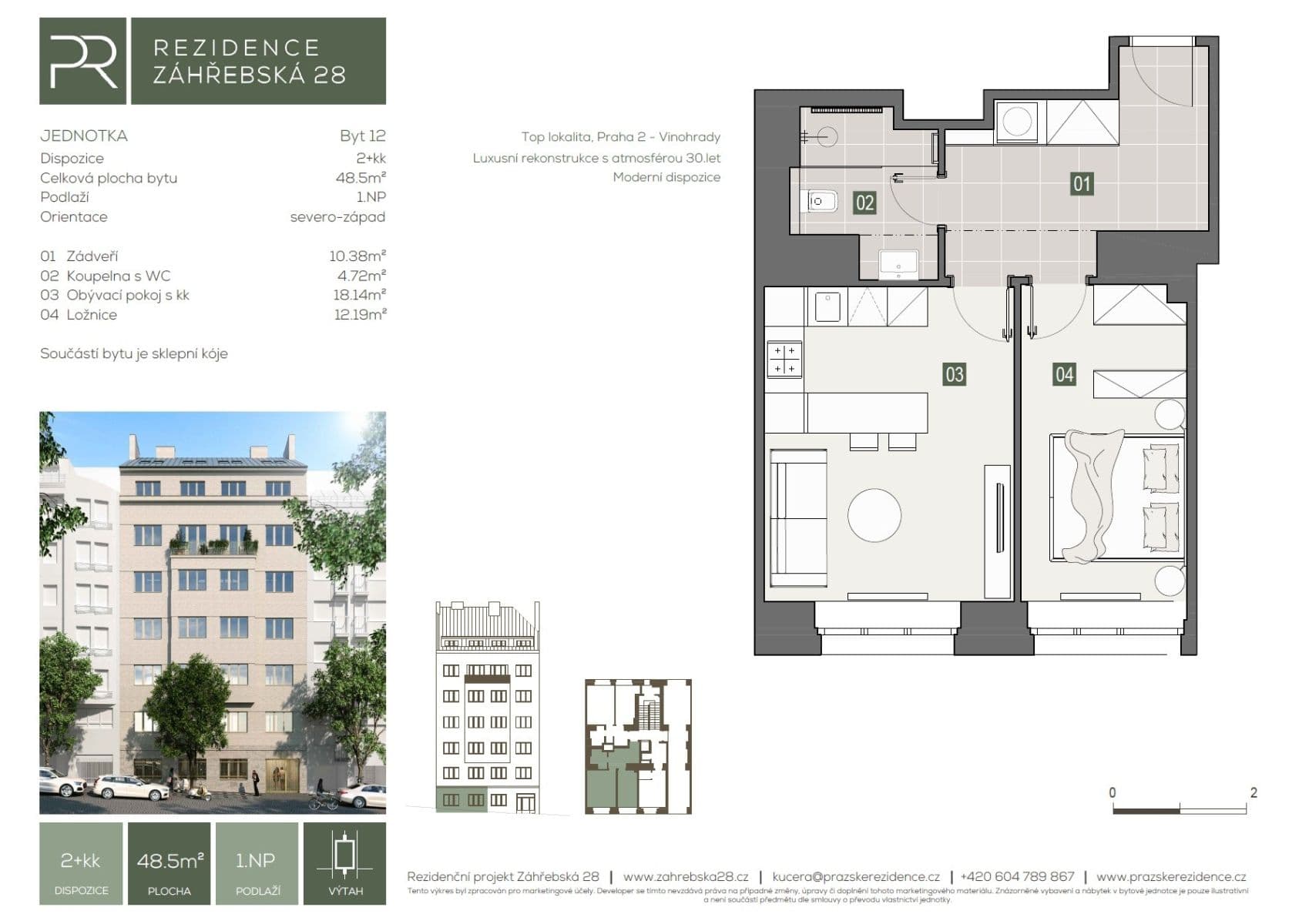 1 bedroom with open-plan kitchen flat for sale, 49 m², Záhřebská, Prague, Prague 1 bedroom with open-plan kitchen flat for sale, 49 m², Záhřebská, Prague, Prague