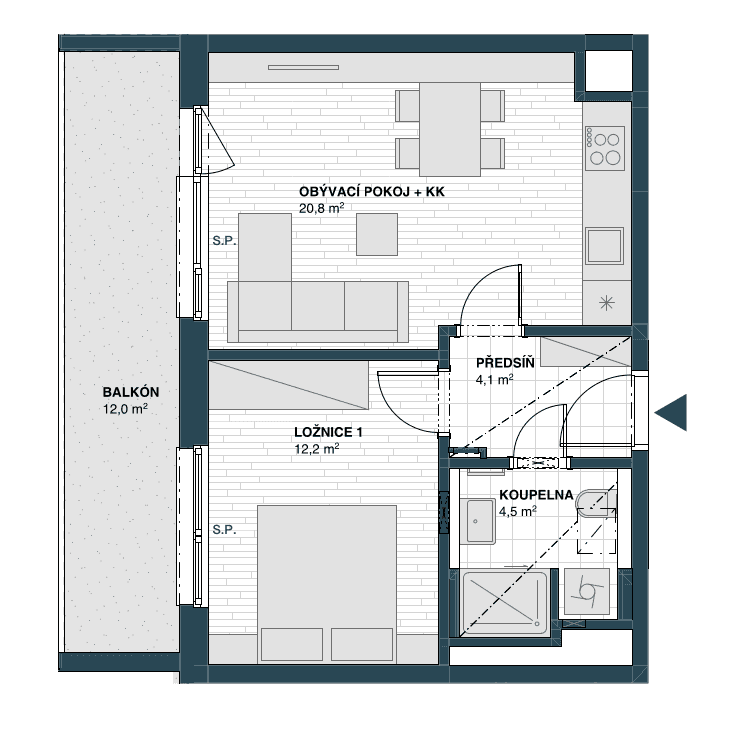 1 bedroom with open-plan kitchen flat to rent, 45 m², Hodkovická, Prague, Prague 1 bedroom with open-plan kitchen flat to rent, 45 m², Hodkovická, Prague, Prague