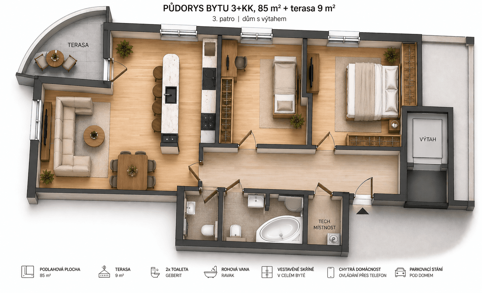 2 bedroom with open-plan kitchen flat to rent, 85 m², Nad Okrouhlíkem, Prague, Prague 2 bedroom with open-plan kitchen flat to rent, 85 m², Nad Okrouhlíkem, Prague, Prague