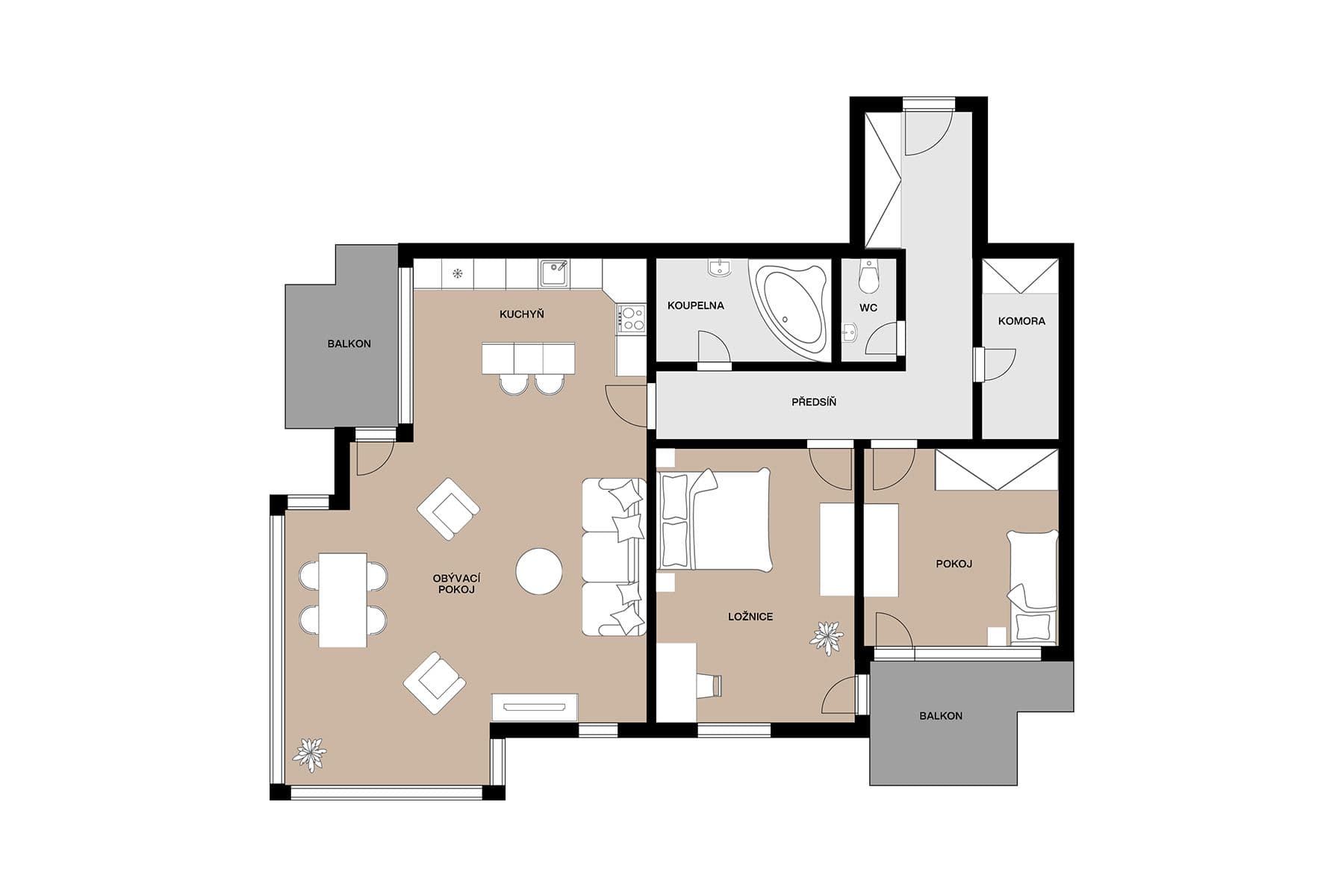 2 bedroom with open-plan kitchen flat for sale, 101 m², Brabcova, Prague, Prague 2 bedroom with open-plan kitchen flat for sale, 101 m², Brabcova, Prague, Prague