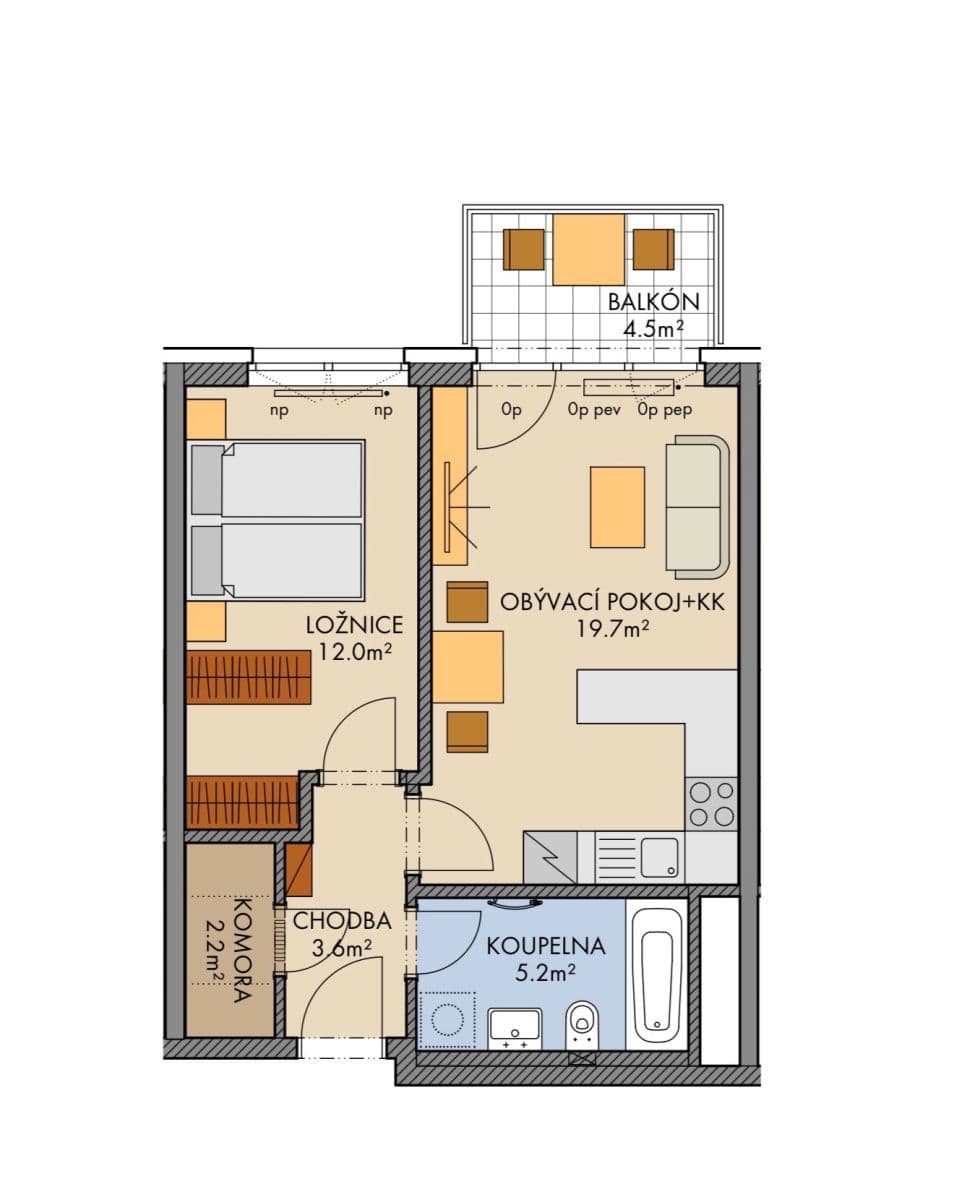1 bedroom with open-plan kitchen flat to rent, 45 m², Pod Harfou, Prague, Prague 1 bedroom with open-plan kitchen flat to rent, 45 m², Pod Harfou, Prague, Prague