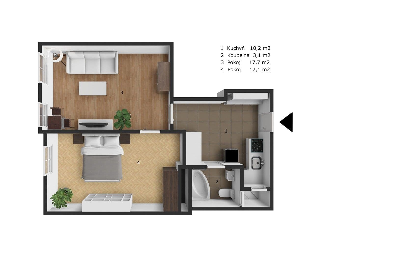 1 bedroom with open-plan kitchen flat to rent, 50 m², Branická, Prague, Prague 1 bedroom with open-plan kitchen flat to rent, 50 m², Branická, Prague, Prague