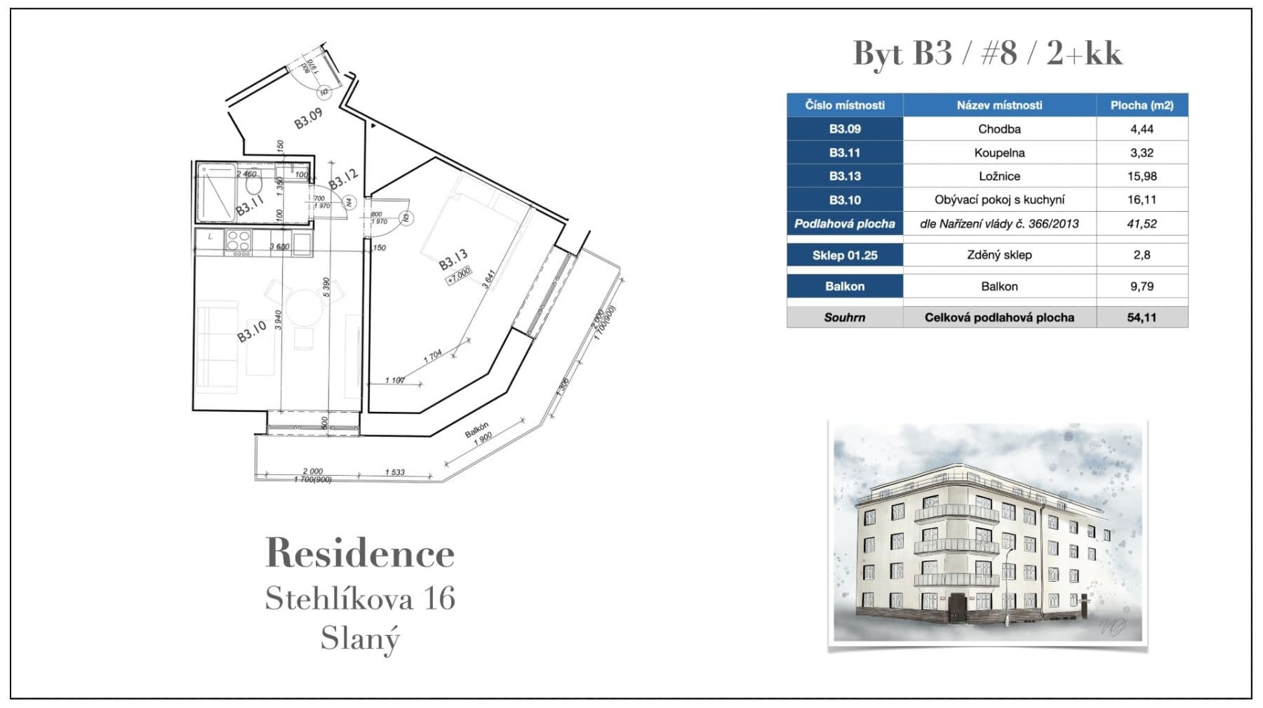 1 bedroom with open-plan kitchen flat for sale, 54 m², Stehlíkova, Slaný, Středočeský Region 1 bedroom with open-plan kitchen flat for sale, 54 m², Stehlíkova, Slaný, Středočeský Region