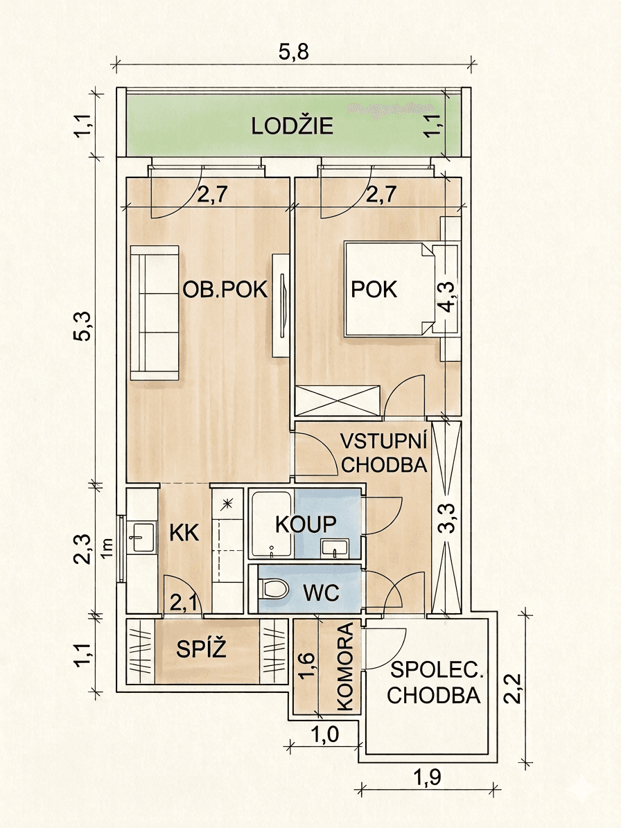 1 bedroom with open-plan kitchen flat for sale, 47 m², Kozmíkova, Prague, Prague 1 bedroom with open-plan kitchen flat for sale, 47 m², Kozmíkova, Prague, Prague
