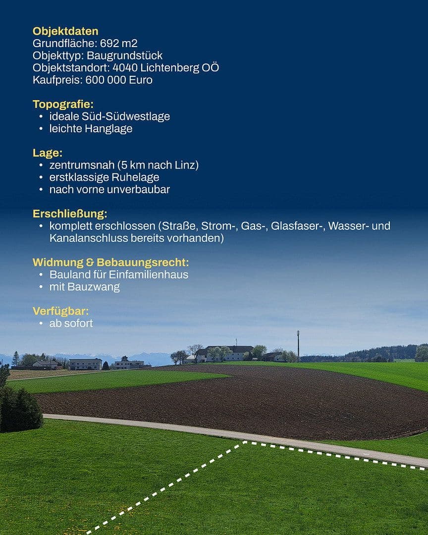 plot for sale, 692 m², Lichtenberg, Upper Austria plot for sale, 692 m², Lichtenberg, Upper Austria