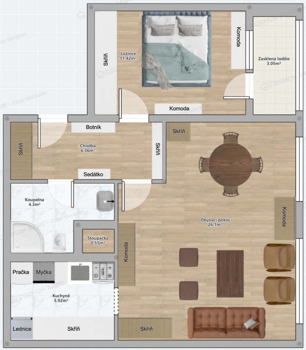 1 bedroom with open-plan kitchen flat to rent, 57 m², Cafourkova, Prague, Prague 1 bedroom with open-plan kitchen flat to rent, 57 m², Cafourkova, Prague, Prague