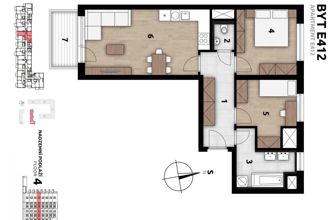 2 bedroom with open-plan kitchen flat to rent, 66 m², U Továren, Prague, Prague 2 bedroom with open-plan kitchen flat to rent, 66 m², U Továren, Prague, Prague