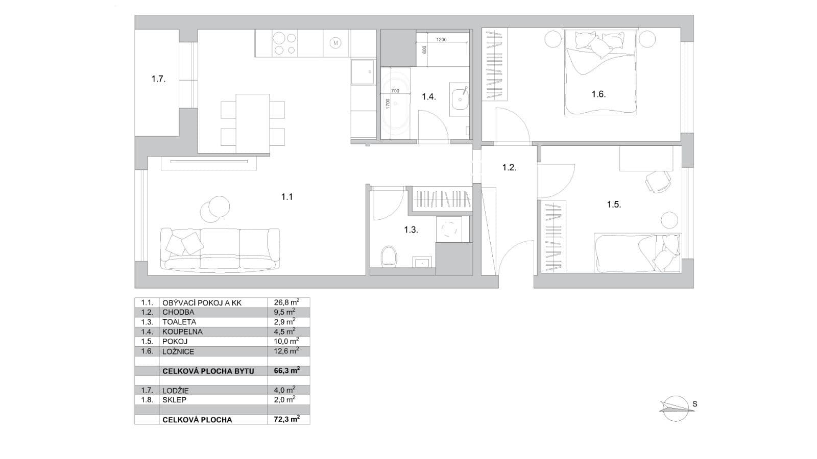 2 bedroom with open-plan kitchen flat for sale, 73 m², Podjavorinské, Prague, Prague 2 bedroom with open-plan kitchen flat for sale, 73 m², Podjavorinské, Prague, Prague