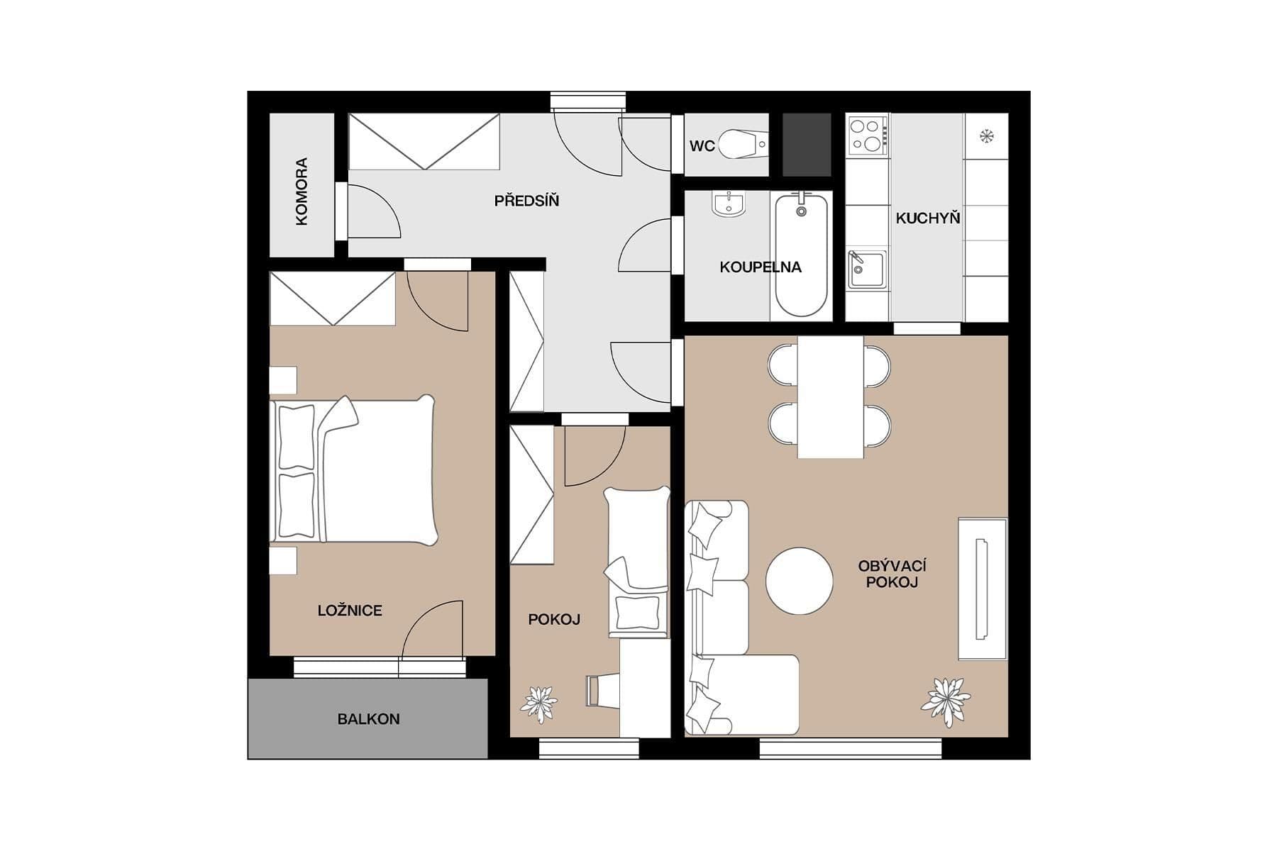 2 bedroom with open-plan kitchen flat for sale, 62 m², Nad Lesním divadlem, Prague, Prague 2 bedroom with open-plan kitchen flat for sale, 62 m², Nad Lesním divadlem, Prague, Prague