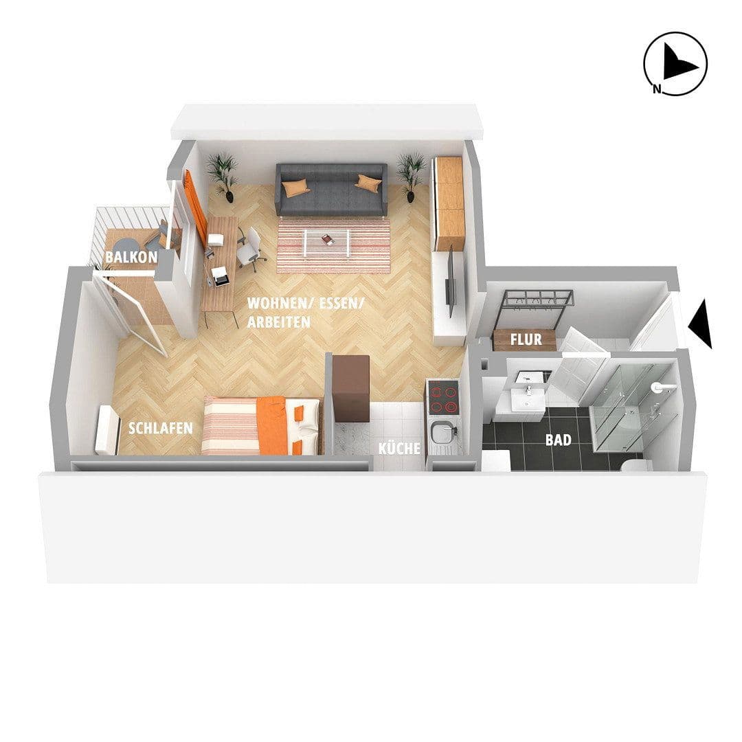 Studio flat to rent, 37 m², Ostfildern, Baden-Württemberg Studio flat to rent, 37 m², Ostfildern, Baden-Württemberg