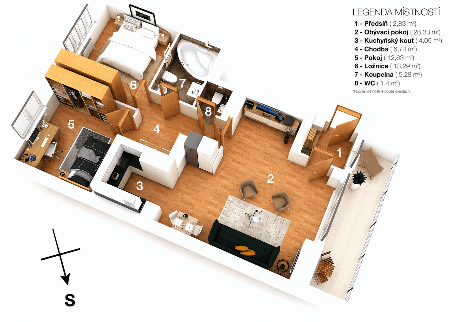 2 bedroom with open-plan kitchen flat to rent, 82 m², Za Strahovem, Prague, Prague 2 bedroom with open-plan kitchen flat to rent, 82 m², Za Strahovem, Prague, Prague