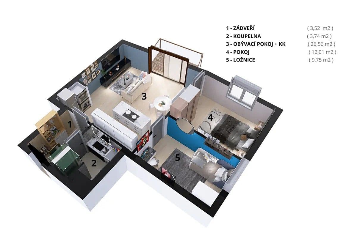 2 bedroom with open-plan kitchen flat to rent, 57 m², Kobyliská, Prague, Prague 2 bedroom with open-plan kitchen flat to rent, 57 m², Kobyliská, Prague, Prague