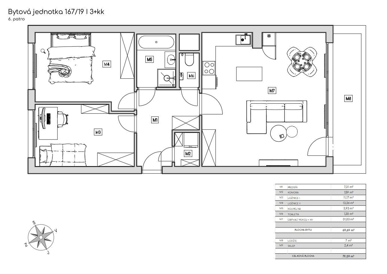 2 bedroom with open-plan kitchen flat for sale, 79 m², Roháčova, Prague, Prague 2 bedroom with open-plan kitchen flat for sale, 79 m², Roháčova, Prague, Prague