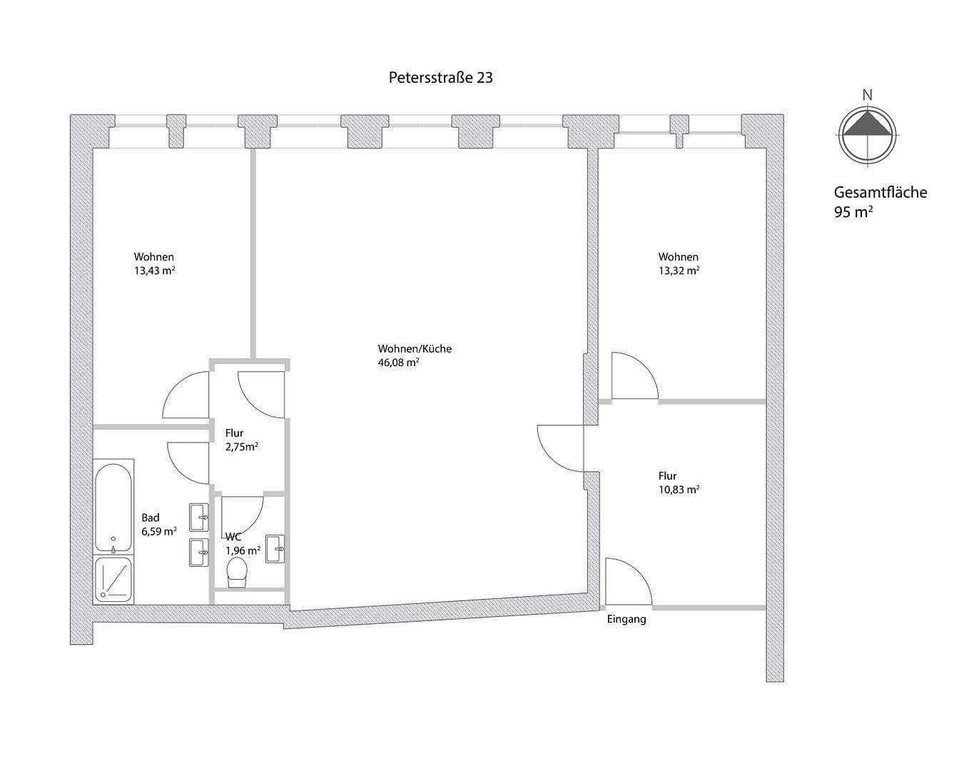 3 bedroom flat to rent, 95 m², Petersstrasse 23, Freiberg, Saxony 3 bedroom flat to rent, 95 m², Petersstrasse 23, Freiberg, Saxony