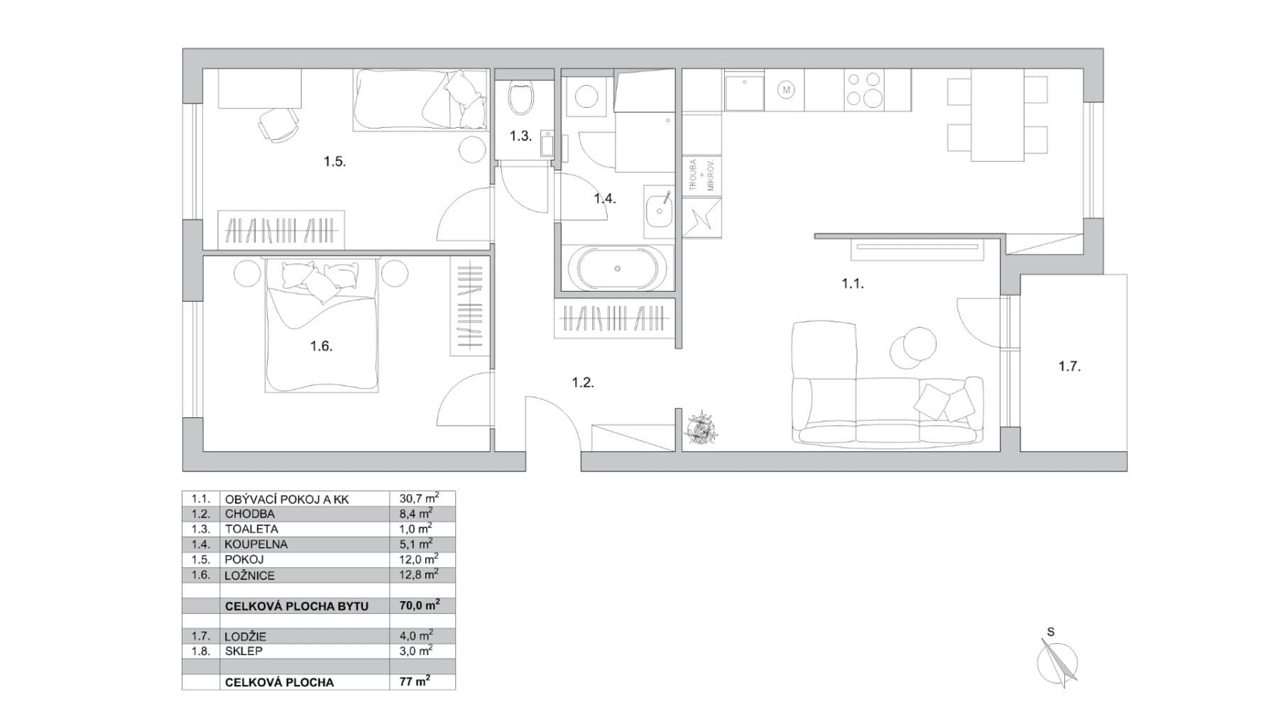 2 bedroom with open-plan kitchen flat for sale, 77 m², Emilie Hyblerové, Prague, Prague 2 bedroom with open-plan kitchen flat for sale, 77 m², Emilie Hyblerové, Prague, Prague