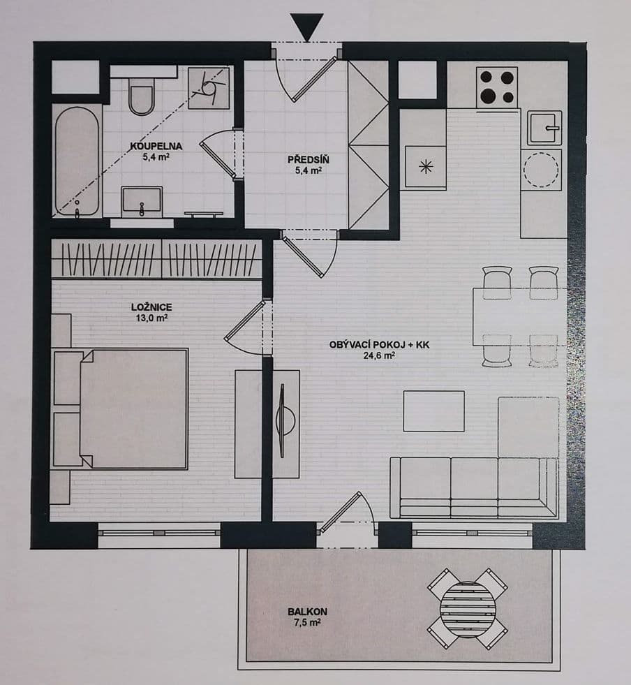 1 bedroom with open-plan kitchen flat to rent, 53 m², Waltariho, Prague, Prague 1 bedroom with open-plan kitchen flat to rent, 53 m², Waltariho, Prague, Prague