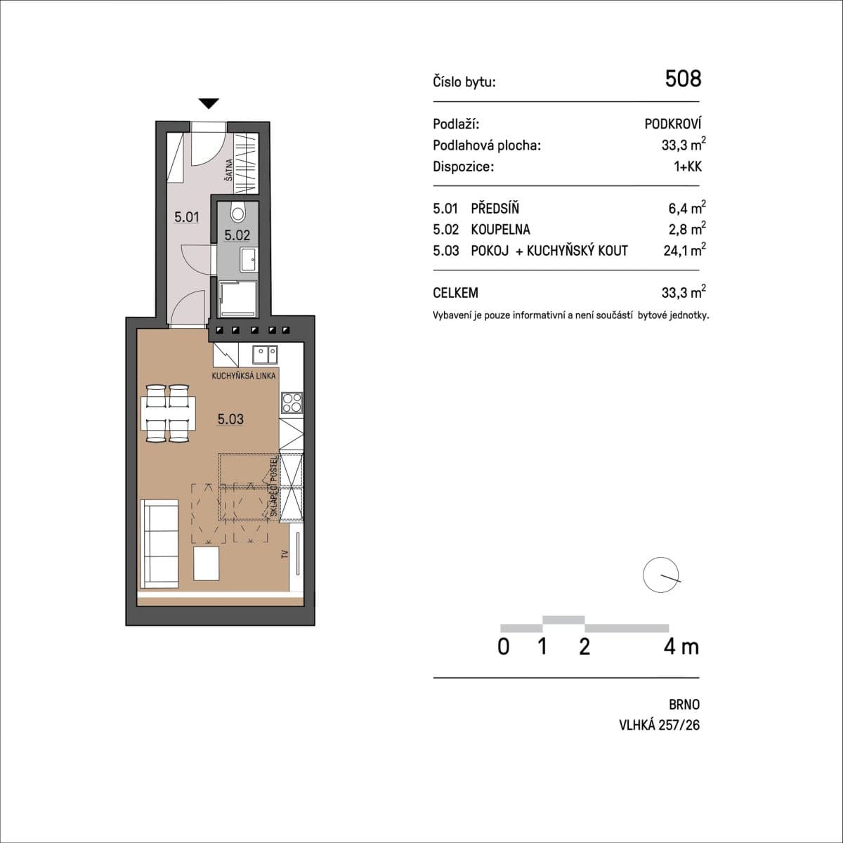 Studio flat to rent, 34 m², Vlhká, Brno, Jihomoravský Region Studio flat to rent, 34 m², Vlhká, Brno, Jihomoravský Region