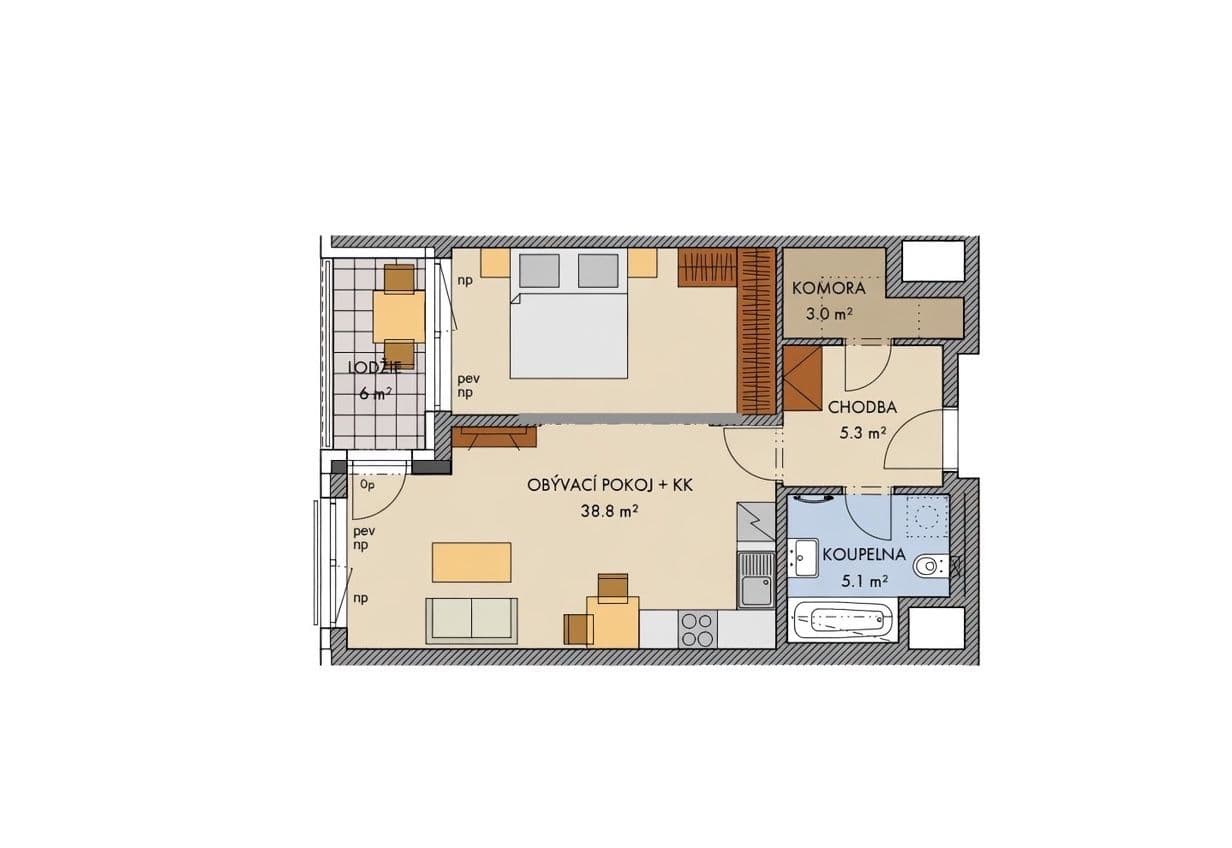 1 bedroom with open-plan kitchen flat to rent, 52 m², Ondrákové, Prague, Prague 1 bedroom with open-plan kitchen flat to rent, 52 m², Ondrákové, Prague, Prague