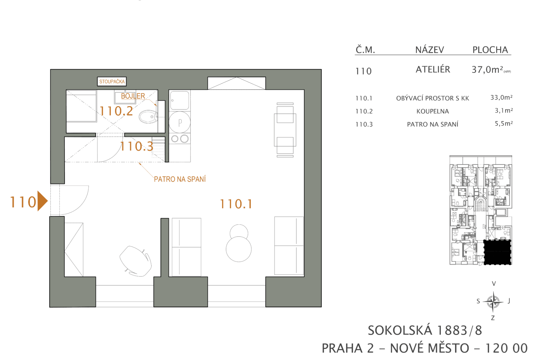1 bedroom flat to rent, 41 m², Sokolská, Prague, Prague 1 bedroom flat to rent, 41 m², Sokolská, Prague, Prague