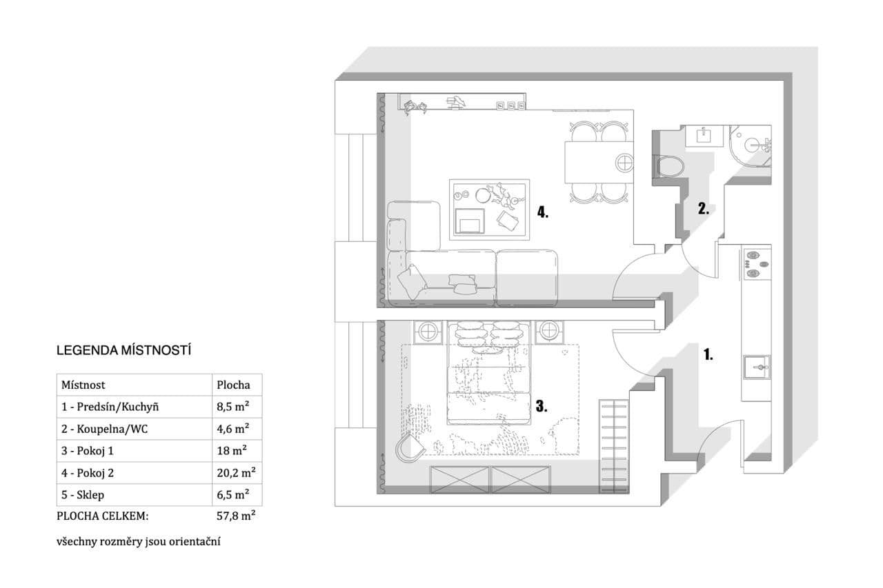 1 bedroom with open-plan kitchen flat to rent, 51 m², V Horkách, Prague, Prague 1 bedroom with open-plan kitchen flat to rent, 51 m², V Horkách, Prague, Prague