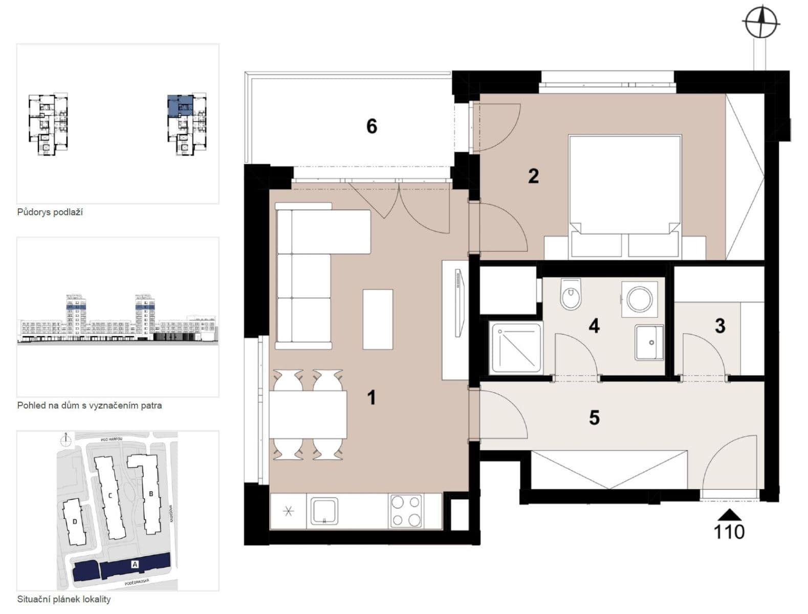 1 bedroom with open-plan kitchen flat to rent, 51 m², Poděbradská, Prague, Prague 1 bedroom with open-plan kitchen flat to rent, 51 m², Poděbradská, Prague, Prague